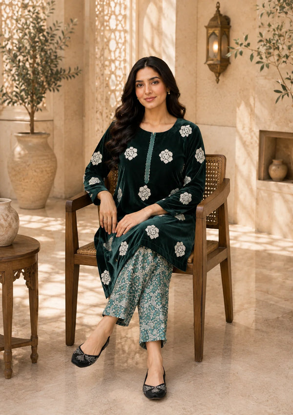 Dark Green – Luxury Velvet 2PC Kurta