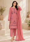Coral Pink Embroidered Cotton 3-Piece Kurta Set