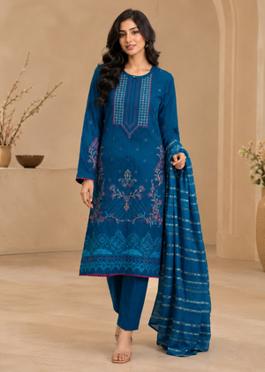 Lagoon Bloom – Blue Premium Embroidered Lawn 3PC Kurta Set