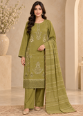Olive Green Embroidered Cotton Kurta Set with Dupatta