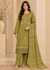 Olive Green Embroidered Cotton Kurta Set with Dupatta