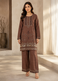 Elegant Brown Embroidered Kurta Set with Straight Trousers