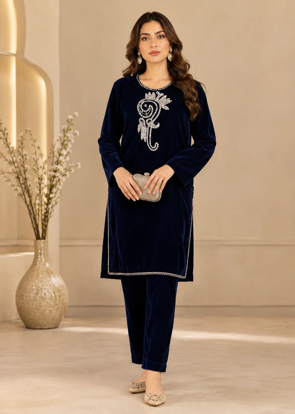 Navy Blue – Premium Handcrafted Velvet 2PC Suit