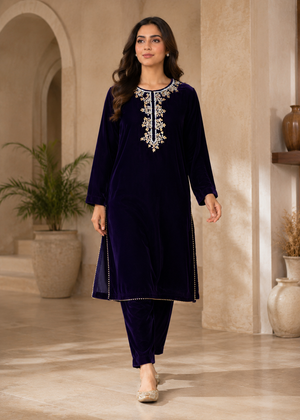 Navy Blue – Luxury Velvet 2PC Kurta Set