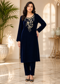 Navy Blue – Luxury Handworked Velvet 2PC Kurta Set