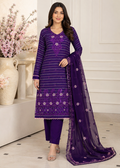 Lavender Royale – Purple Premium Embroidered Linen 3PC Dress with Chiffon Dupatta