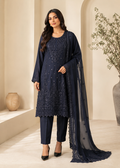 Noir Veil – Black Luxury Embroidered Chiffon 3PC Dress with Silk Trouser
