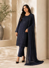 Noir Veil – Black Luxury Embroidered Chiffon 3PC Dress with Silk Trouser