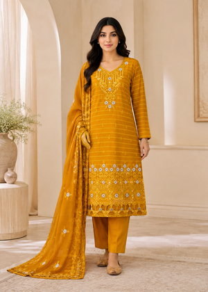 Linen – Premium Embroidered 3PC Suit with Chiffon Dupatta
