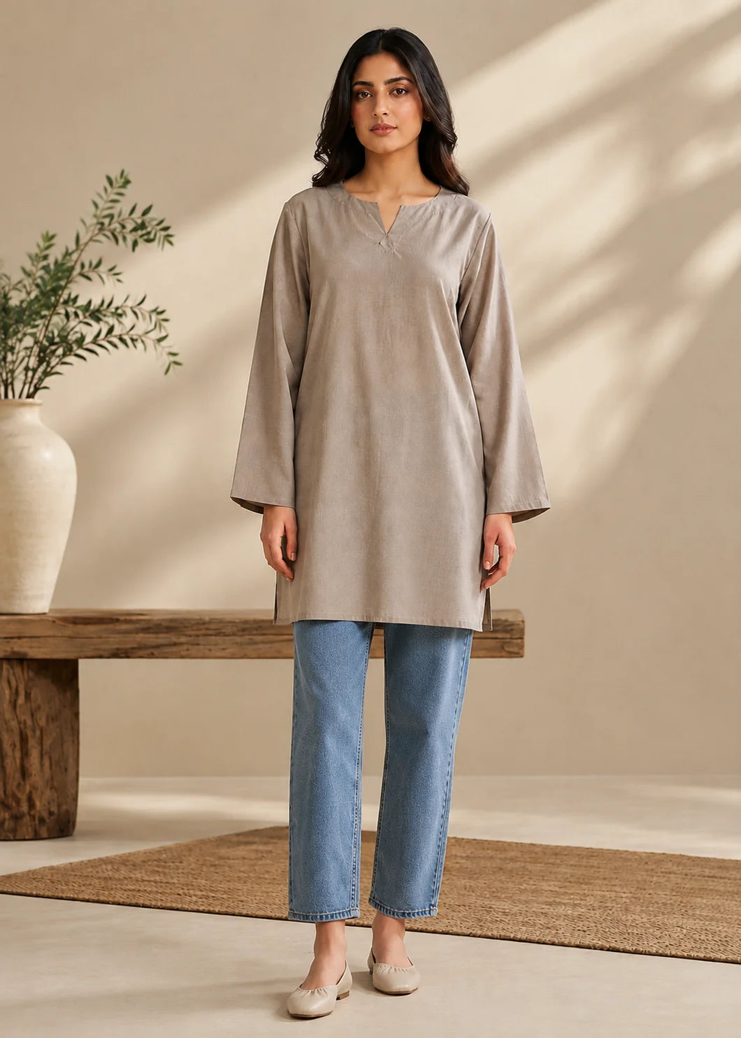 Sutar Plain Pastel Grey Shirt Only