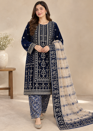 Zehra Deep Navy Velvet Luxe Occasion Wear
