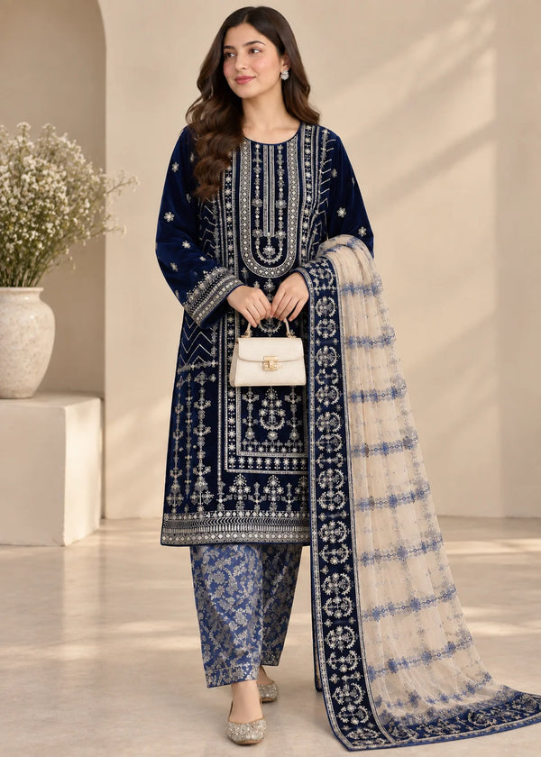 Zehra Deep Navy Velvet Luxe Occasion Wear