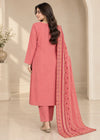 Embroidered Salmon Pink Kurta Set with Printed Dupatta