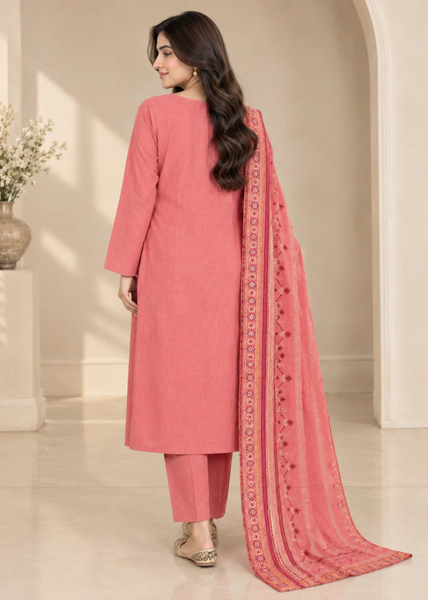 Embroidered Salmon Pink Kurta Set with Printed Dupatta
