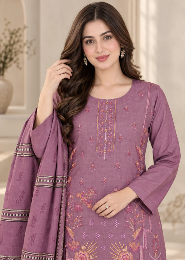 Elegant Lilac Embroidered 3-Piece Kurta Set with Dupatta