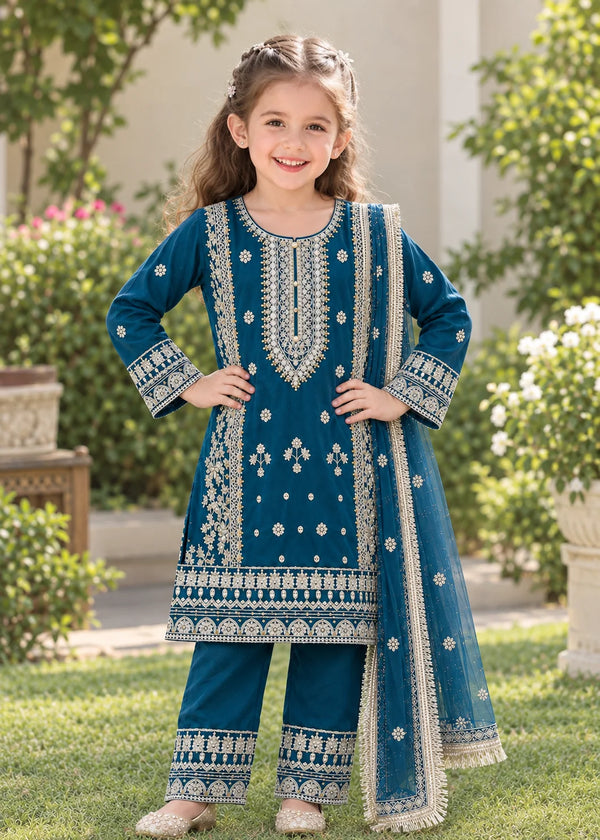 Teal Blossom – Elegant Kids Party Wear Set