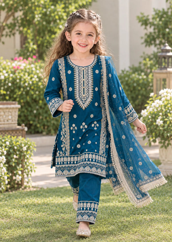 Teal Blossom – Elegant Kids Party Wear Set