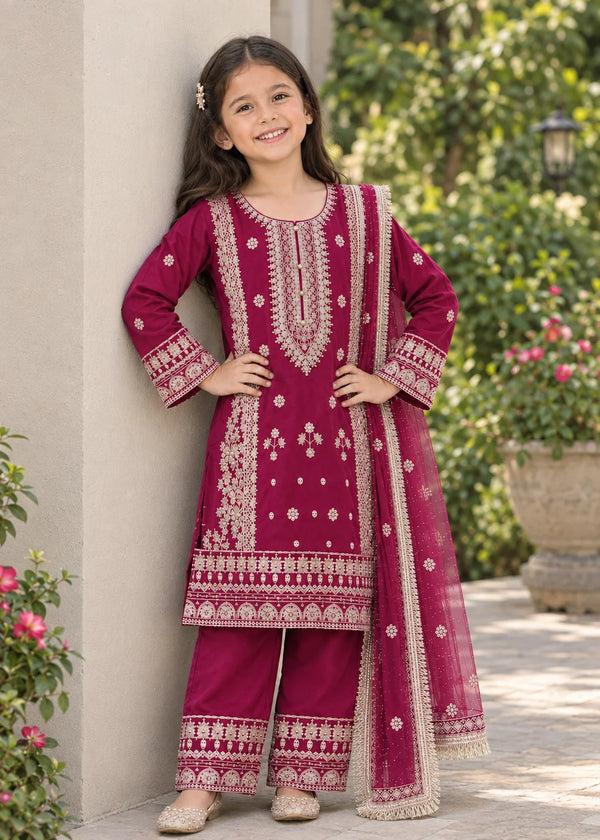 Mini Gul Magenta – Embroidered Chiffon Kurta Set