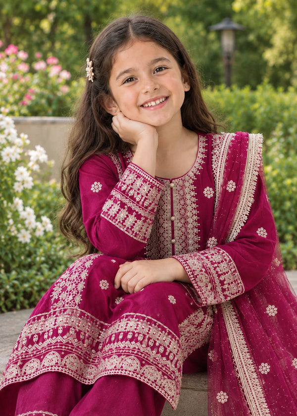Mini Gul Magenta – Embroidered Chiffon Kurta Set