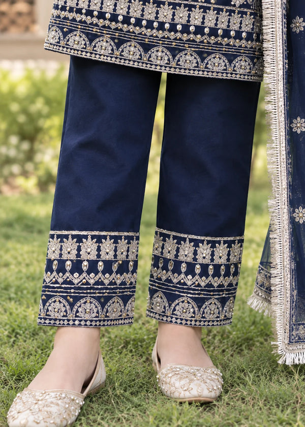 Midnight Belle – Navy Blue Luxury Embroidered Chiffon 3PC Kurta Set