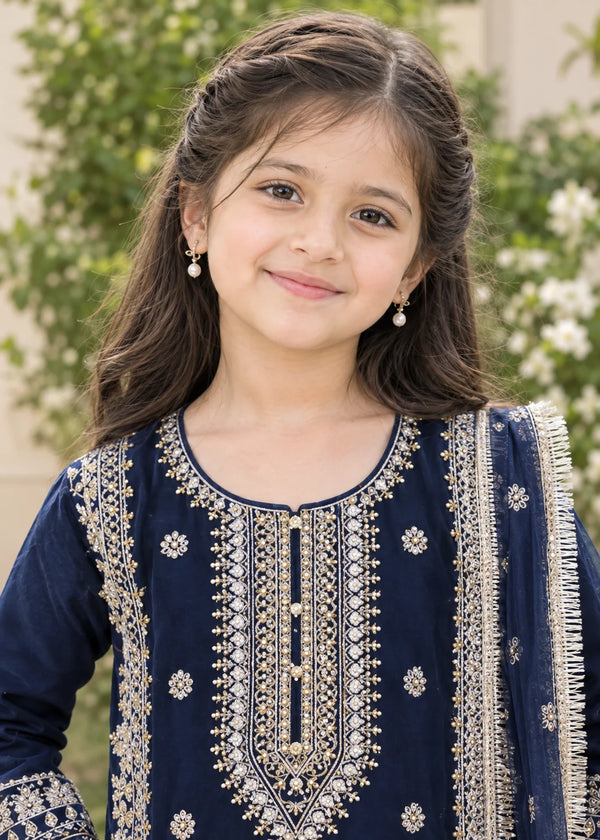 Midnight Belle – Navy Blue Luxury Embroidered Chiffon 3PC Kurta Set