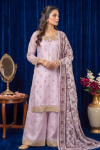 Soft Lilac Silk Embroidered Front and Printed Net Dupata and Silk Embroidered Trousers