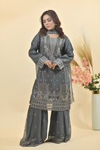 Charcoal Grey Luxury Embroidered Occasion Edit 3PC Kurta Set