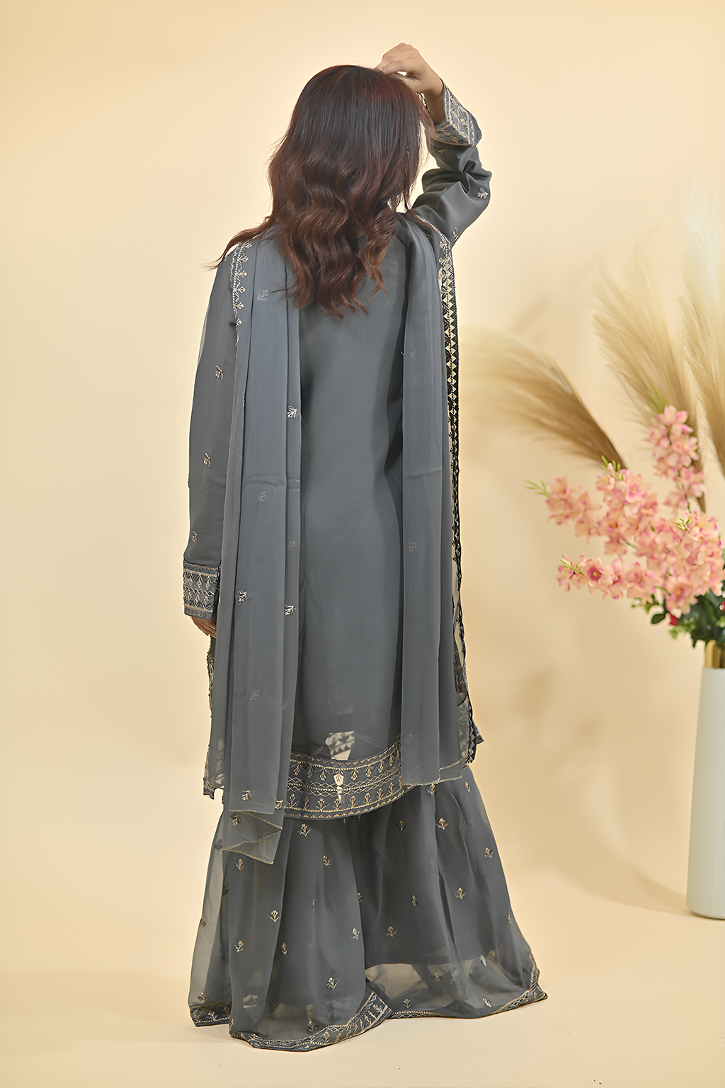 Charcoal Grey Luxury Embroidered Occasion Edit 3PC Kurta Set