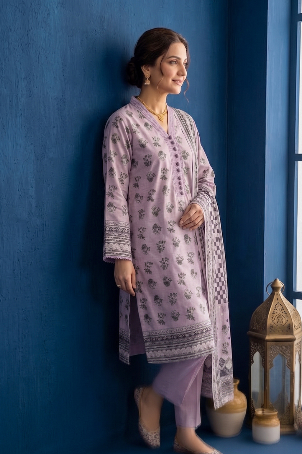 Soft Dusty Lilac Printed Lawn 3PC Suit – Mother Collection