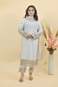 Off White Luxury Embroidered Occasion Edit 3PC Kurta Set