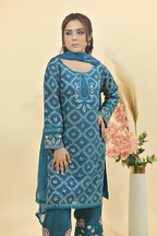 Peacock Blue Luxury Embroidered Occasion Edit  3PC Kurta Set