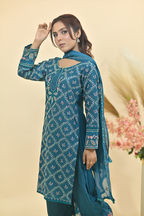 Peacock Blue Luxury Embroidered Occasion Edit  3PC Kurta Set
