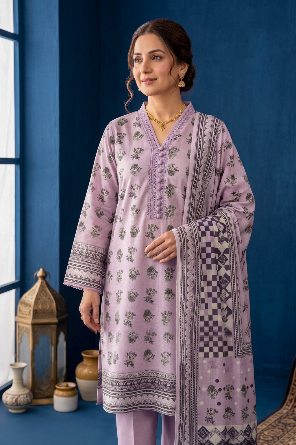 Soft Dusty Lilac Printed Lawn 3PC Suit – Mother Collection