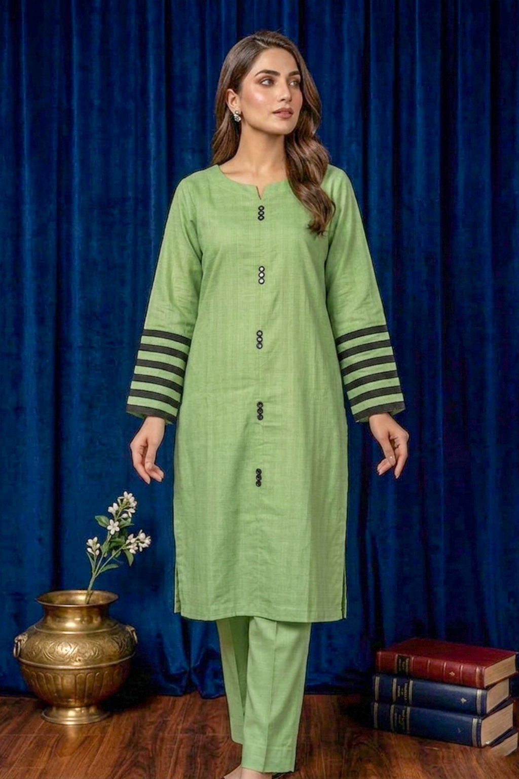 Soft Apple Green – Pastel Green Premium Stitched Lawn 2PC Kurta Set