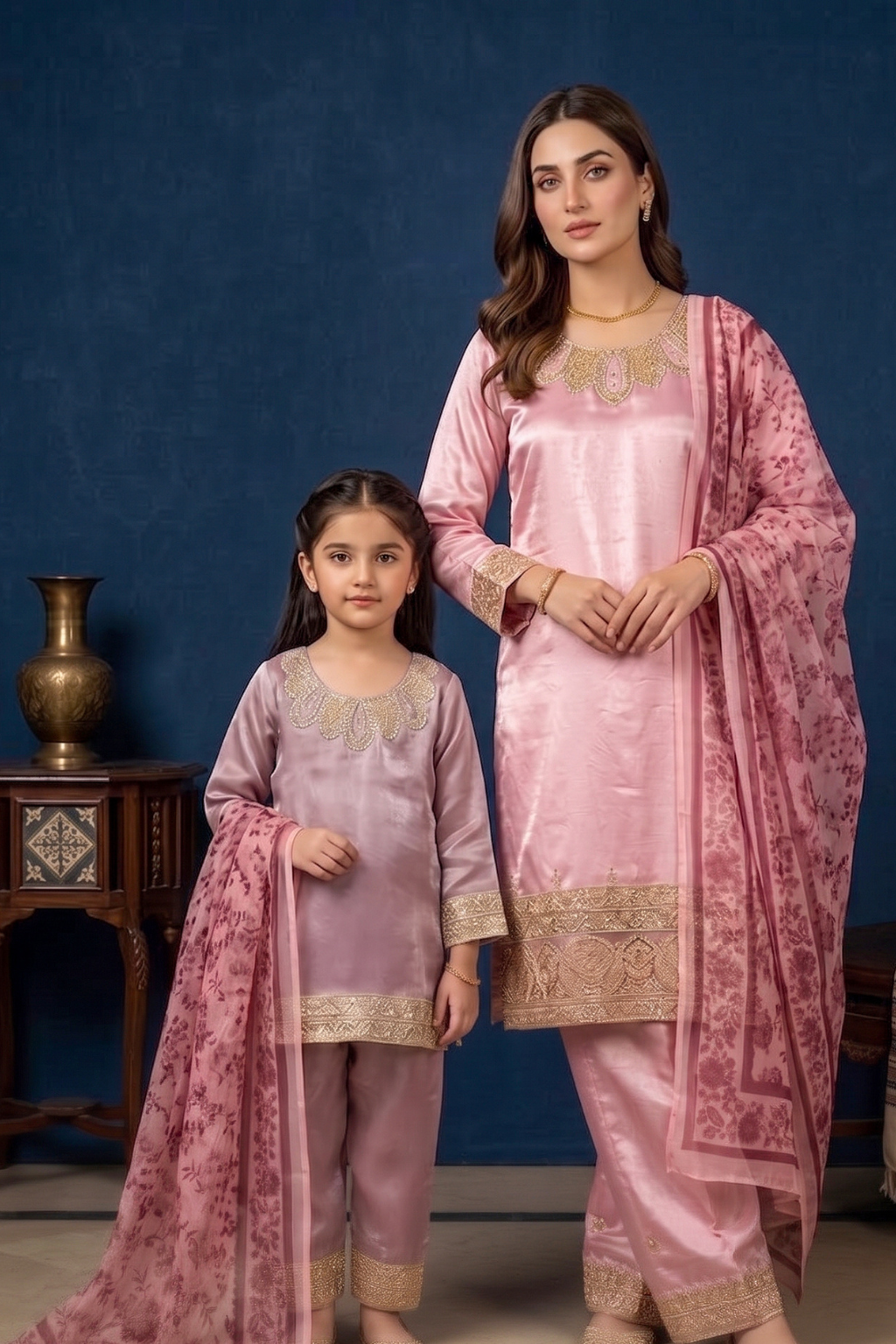 Rosé Harmony – Mommy & Me Luxury Silk 3PC Matching Set
