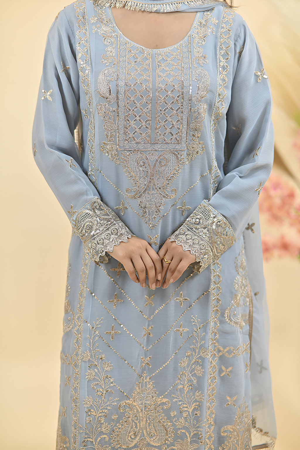 Pale Powder Blue Luxury Embroidered Occasion Edit3PC Kurta Set