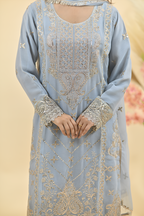 Pale Powder Blue Luxury Embroidered Occasion Edit3PC Kurta Set