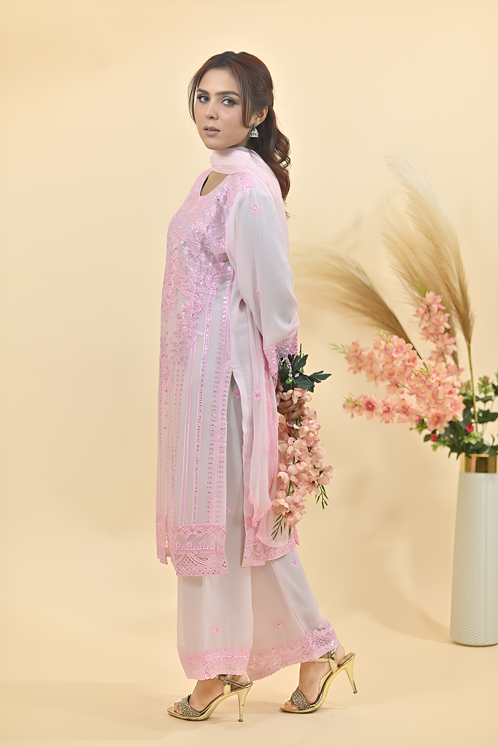 Soft Baby Pink Luxury Embroidered Occasion Edit 3PC Kurta Set