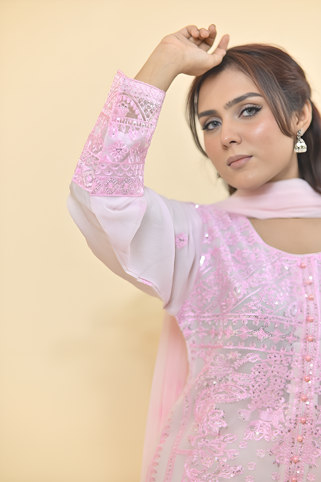 Soft Baby Pink Luxury Embroidered Occasion Edit 3PC Kurta Set