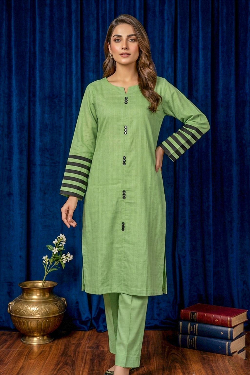 Soft Apple Green – Pastel Green Premium Stitched Lawn 2PC Kurta Set