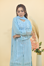 Sky Blue Luxury Embroidered Occasion Edit  3PC Kurta Set