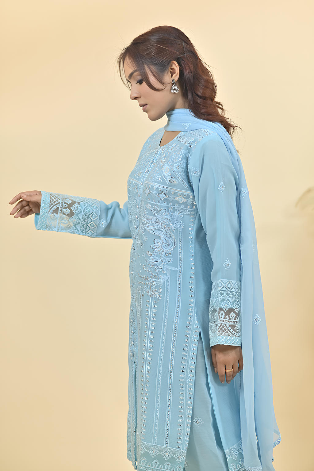Sky Blue Luxury Embroidered Occasion Edit  3PC Kurta Set