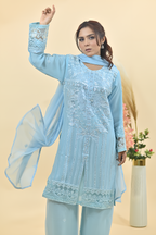 Sky Blue Luxury Embroidered Occasion Edit  3PC Kurta Set