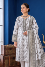 White & Grey Printed Lawn 3PC Suit – Mother Collection