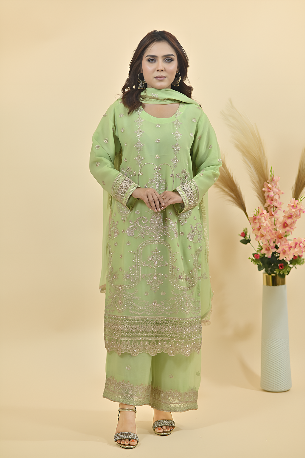 Pale Mint Green Luxury Embroidered Occasion Edit 3PC Kurta Set