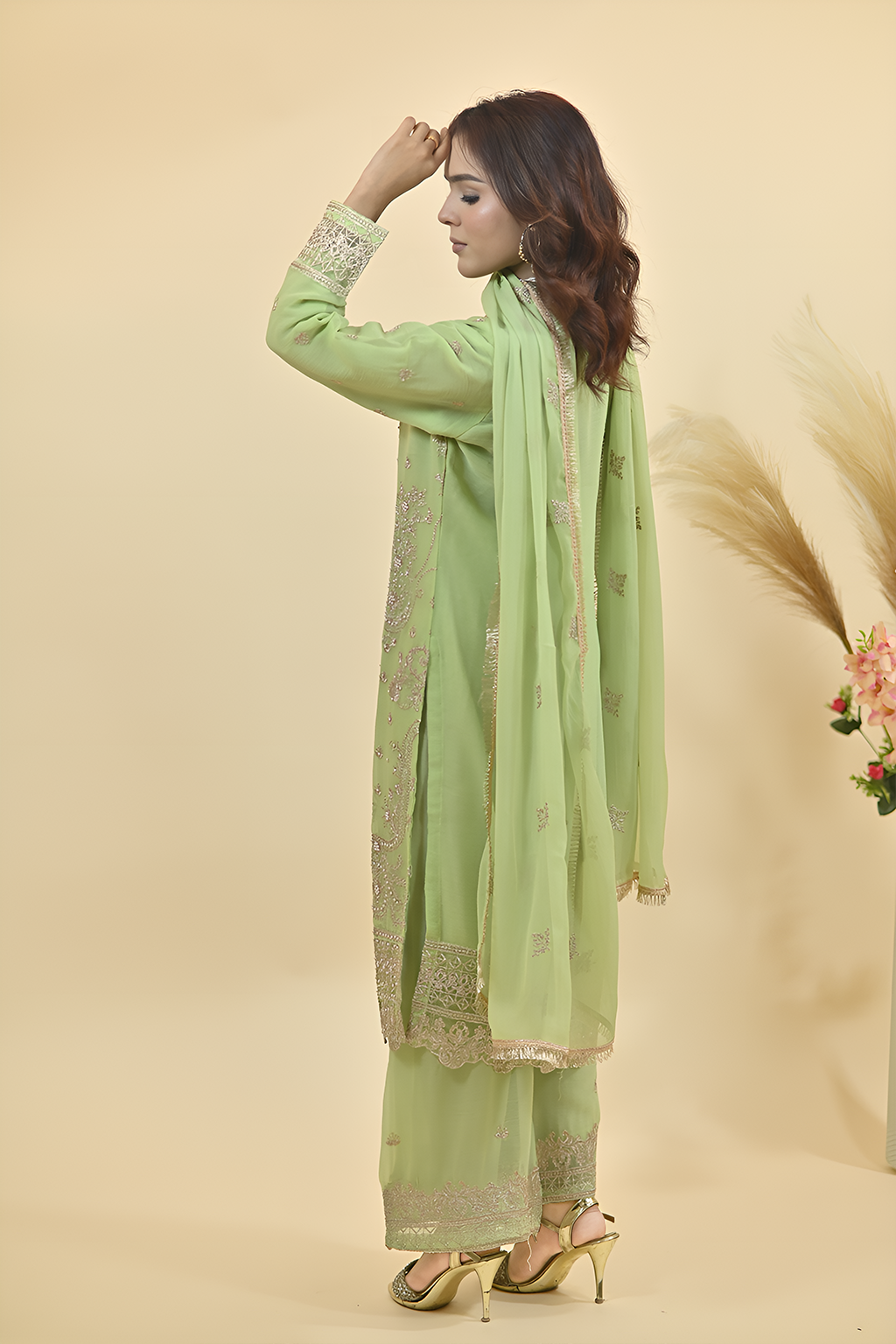 Pale Mint Green Luxury Embroidered Occasion Edit 3PC Kurta Set