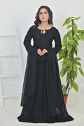 Pure Matte Black Luxury Embroidered Formal Maxi Dress with Embroidered Dupatta & Trouser