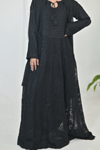 Pure Matte Black Luxury Embroidered Formal Maxi Dress with Embroidered Dupatta & Trouser