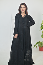 Pure Matte Black Luxury Embroidered Formal Maxi Dress with Embroidered Dupatta & Trouser