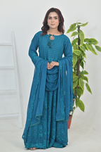Deep Teal Luxury Embroidered Formal Maxi Dress with Embroidered Dupatta & Trouser